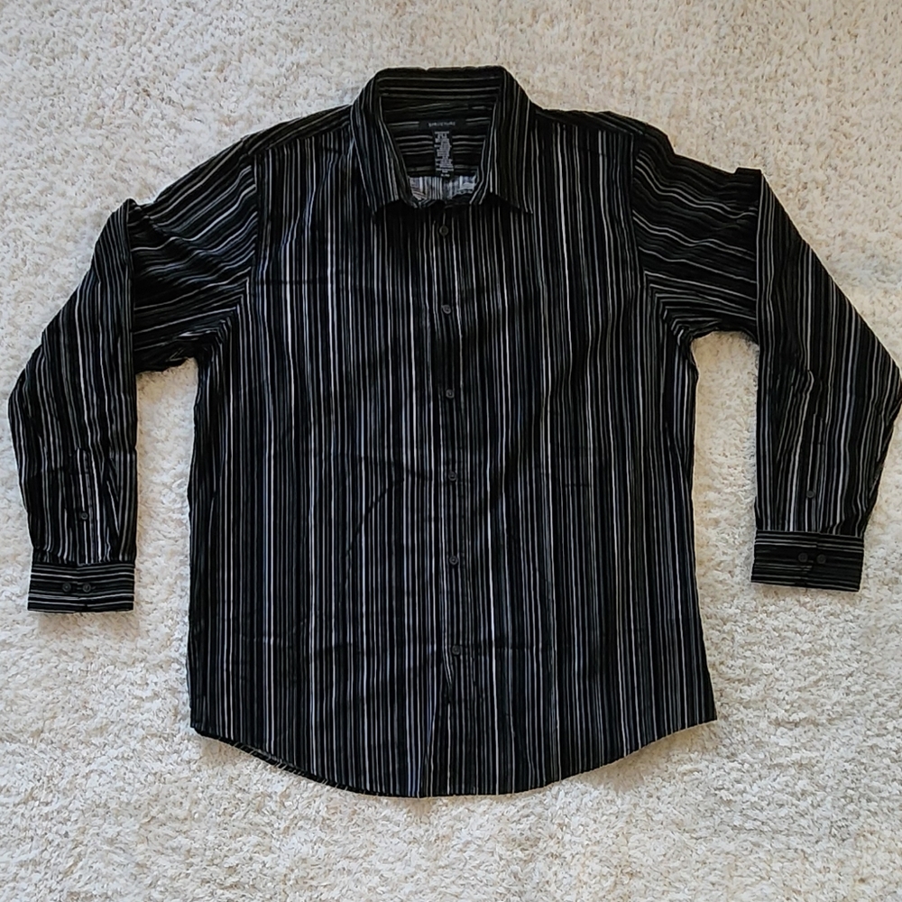 Structure Black and White Striped Button Down Shirt